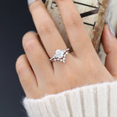 1.33 CT Oval Moissanite Cluster Bridal Ring Set 2